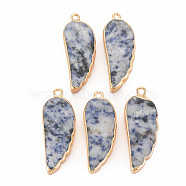 Natural Blue Spot Jasper Pendants, with Light Gold Plated Iron Loop, Wing, 33~33.5x12~13x5~6mm, Hole: 1.8mm(G-N326-127-A07)