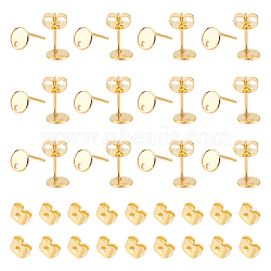 40Pcs 201 Stainless Steel Stud Earring Findings, with 316 Surgical Stainless Steel Pins and Hole, Flat Round, with 40Pcs 304 Stainless Steel Friction Ear Nuts, Real 24K Gold Plated, 6mm, Hole: 1.2mm, Pin: 0.7mm(STAS-UN0042-53)