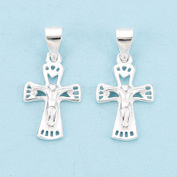 925 Sterling Silver Jesus Cross Pendants, Religion Charms with Snap on Bails and 925 Stamp, Silver, 17.5x10.5x2mm, Hole: 4.5x3.5mm(STER-N016-121S)