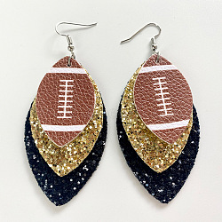 Synthetic Leather Dangle Earrings, Platinum, Ball Theme, Rugby, 80mm(FS-WG9193E-02)