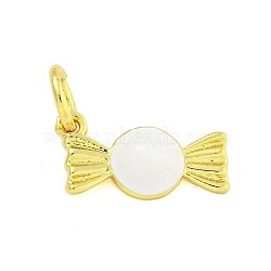 Rack Plating Brass Enamel Pendants, with Jump Ring, Cadmium Free & Lead Free, Long-Lasting Plated, Real 18K Gold Plated, Candy Charm, White, 5.5x12x3mm, Hole: 3mm(KK-U021-04F-G)