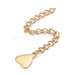 304 Stainless Steel Chain Extender, Curb Chain, with 202 Stainless Steel Charms, Heart, Golden, 63mm, Link: 3.7x3x0.5mm, Heart: 10x8x0.5mm(STAS-F268-21G)