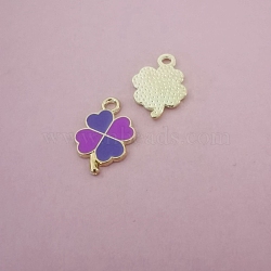 Alloy Enamel Pendants, Golden, Clover, Purple, 18x12x1.3mm, Hole: 1.8mm(ENAM-CJC0006-46G)