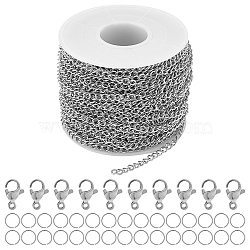 25m 304 Stainless Steel Curb Chains for DIY Chain Necklace Making Kit, with 50Pcs Jump Rings & 20Pcs Lobster Claw Clasps, Stainless Steel Color, Chains: 3mm(CHS-BC0001-07)