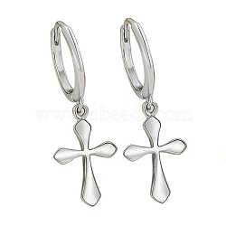 Fashionable S925 Sterling Silver Cross Hoop Earrings, with Simple and High-end Design, Silver, 26x9x11mm(BO1678-2)