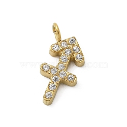 Ion Plating(IP) 304 Stainless Steel Micro Pave Cubic Zirconia Charms, Constellation, Sagittarius, 12x6x2mm, Hole: 1.8mm(STAS-Z107-09G-11)