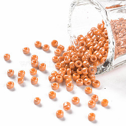 8/0 Glass Seed Beads, Opaque Colors Lustered, Round, Round Hole, Dark Orange, 8/0, 3mm, Hole: 1mm, about 1111pcs/50g, 50g/bag, 18bags/2pounds(SEED-US0003-3mm-130)