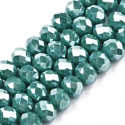 Electroplate Glass Beads Strands, Pearl Luster Plated, Faceted, Rondelle, Dark Cyan, 8x6mm, Hole: 1~1.4mm, about 63~65pcs/strand, 39~40cm(EGLA-A034-P8mm-A24)