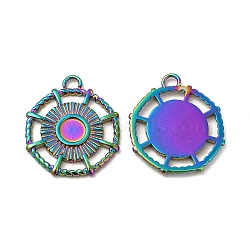Ion Plating(IP) 304 Stainless Steel Pendant Cabochon Settings, Polygon, Rainbow Color, Tray: 4mm, 18x15.5x1.5mm, Hole: 1.6mm(STAS-A070-20MC)