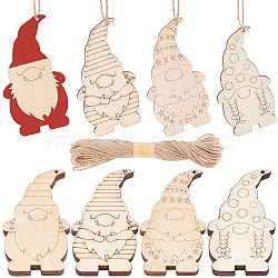 DIY Crafts Christmas Tree Hanging Decorations, Including Undyed Natural Wood Dwarf Big Pendants, Christmas Santa Claus Wooden Ornaments Set, Jute Cord, BurlyWood, 25pcs/box(DIY-GF0005-63)