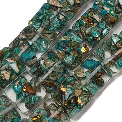 Dyed Natural Imperial Jasper with Resin Beads Strands, Square, Dark Cyan, 16x16x6mm, Hole: 1.6mm, about 11pcs/strand, 6.97 inch(17.7cm)(G-G083-C01-01)