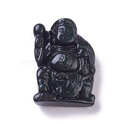 Natural Obsidian Pendants, Buddha, 34.5x24.5x10.8mm, Hole: 1.2mm(G-I226-05)