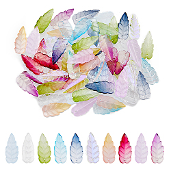 SUPERFINDINGS 100Pcs 10 Style Electroplate Glass Pendants, AB Color, with Glitter Gold Powder, Leaf Charms, Mixed Color, 23x10x3mm, Hole: 1.2mm, 10pcs/style(EGLA-FH0001-20)