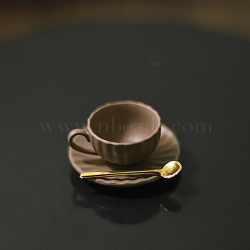Mini Tea Sets, including Porcelain Teacup & Saucer, Alloy Spoon, Miniature Ornaments, Micro Landscape Garden Dollhouse Accessories, Pretending Prop Decorations, Camel, 7~19x3~16mm, 3pcs/set(BOTT-PW0002-117B-04)