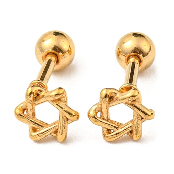 Ion Plating(IP) 304 Stainless Steel Stud Earrings, Star of David, Golden, 6x6mm