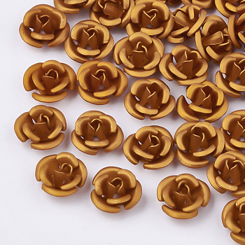 Aluminum Beads, Frosted, Long-Lasting Plated, 3-Petal Flower, Dark Goldenrod, 8~8.5x5mm, Hole: 1mm
