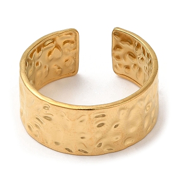 304 Stainless Steel Hammered Band Open Cuff Ring, Real 14K Gold Plated, Inner Diameter: 18mm