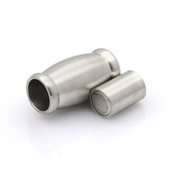 304 Stainless Steel Matte Surface Magnetic Clasps with Glue-in Ends, Oval, Stainless Steel Color, 17x10mm, Hole: 6mm