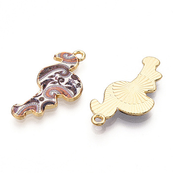 Printed Light Gold Tone Alloy Pendants, Flamingo Charms, Saddle Brown, 28.5x14x2mm, Hole: 1.5mm