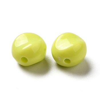 Opaque Acrylic Beads, Flat Round, Green Yellow, 9.5~10x12mm, Hole: 1.8mm, about 1110pcs/500g