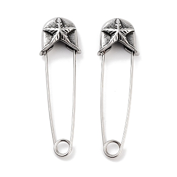 Star 316 Surgical Stainless Steel Safety Pin Hoop Earrings for Women, Antique Silver, 41.5x5.5x12mm
