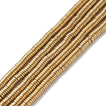 Non-magnetic Synthetic Hematite Beads Strands, Heishi Beads, Disc/Flat Round, Golden Plated, 4x1mm, Hole: 1mm, about 390pcs/strand, 15.7 inch, about 390pcs/strand, 15.7 inch