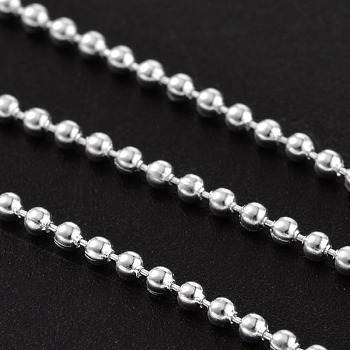 Silver Color Plated Iron Ball Bead Chains, with Spool, Soldered, Bead: about 1.5mm in diameter, about 32.8 Feet(10m)/roll