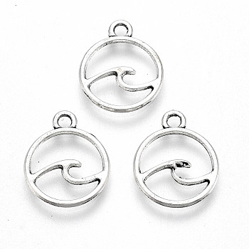 Tibetan Style Alloy Charms, Lead Free & Cadmium Free, Flat Round, Antique Silver, 14.5x12x1mm, Hole: 1.6mm, about 1666pcs/500g