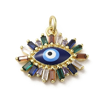 Brass Enamel Pendants, with Glass and Jump Ring, Real 18K Gold Plated, Evil Eye Charm, Midnight Blue, 17x20.5x5mm, Hole: 3.5mm