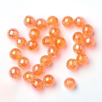 Eco-Friendly Transparent Acrylic Beads, Round, AB Color, Dark Orange, 5mm, Hole: 1.5mm, about 8400pcs/500g
