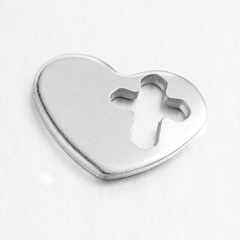 304 Stainless Steel Charms, Heart with Cross, Stainless Steel Color, 10x12.5x1mm