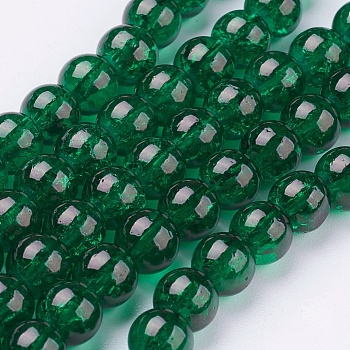 1Strand Dark Green Transparent Crackle Glass Round Beads Strands, 6mm, Hole: 1.3~1.6mm, about 133pcs/strand, 31.4 inch