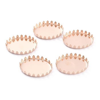 304 Stainless Steel Cabochon Settings, Lace Edge Bezel Cups, Flat Round, Rose Gold, 26x19x4mm Tray: 25x18mm