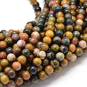 Natural Ocean Jasper Beads Strands, Round, 6mm, Hole: 1mm, about 62pcs/strand, 15.5 inch