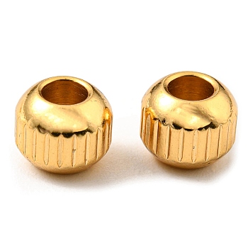 201 Stainless Steel Beads, Round with Vertical Stripes, Golden, 6x5mm, Hole: 2.5mm