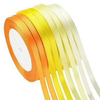8Rolls 4 Colors Single Face Satin Ribbon, Polyester Ribbon, Christmas Ribbon, Gold, 1/4 inch(6mm), about 25yards/roll(22.86m/roll), 2rolls/color 