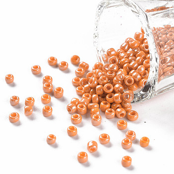 8/0 Glass Seed Beads, Opaque Colors Lustered, Round, Round Hole, Dark Orange, 8/0, 3mm, Hole: 1mm, about 1111pcs/50g, 50g/bag, 18bags/2pounds