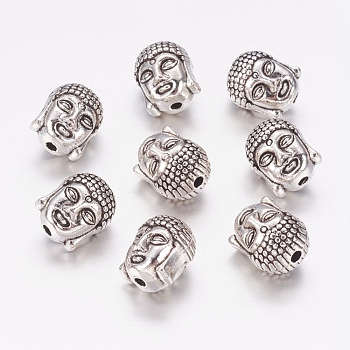 tibetischen Stil Legierung Perlen, für Vintage Schmuckherstellung liefert, bleifrei u. Nickel frei, Buddha-Kopf, Antik Silber, 11x9x8 mm, Loch: 1.5 mm
