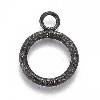 304 Stainless Steel Toggle Clasps Parts, Textured, Ring, Electrophoresis Black, 19x14x2mm, Hole: 3mm