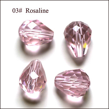 Imitation Austrian Crystal Beads, Grade AAA, Faceted, Drop, Pink, 8x10mm, Hole: 0.9~1mm