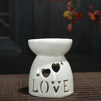 Porcelain Tealight Candle Holder, Aromatherapy Aroma Burner, Wax Melt Burners, for Home Bedroom Decoration, Heart Pattern, 7.4x8.65cm, Inner Diameter: 6.5cm
