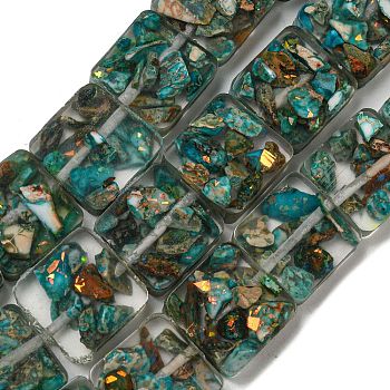 Dyed Natural Imperial Jasper with Resin Beads Strands, Square, Dark Cyan, 16x16x6mm, Hole: 1.6mm, about 11pcs/strand, 6.97 inch(17.7cm)