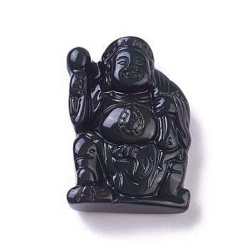 Natural Obsidian Pendants, Buddha, 34.5x24.5x10.8mm, Hole: 1.2mm