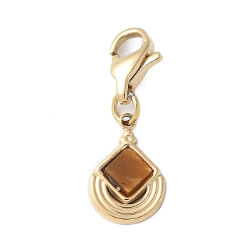 304 Stainless Steel Teardrop Pendant Decoration, with Natural Tiger Eye and Lobster Claw Clasps, PVD Vacuum Plating, Real 18K Gold Plated, 23mm