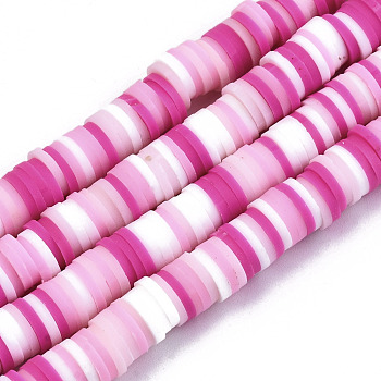 Handmade Polymer Clay Beads Strands, for DIY Jewelry Crafts Supplies, Heishi Beads, Disc/Flat Round, Hot Pink, 6x0.5~2mm, Hole: 1.6mm, about 314~345pcs/strand, 15.16inch~15.94inch(38.5~40.5cm)