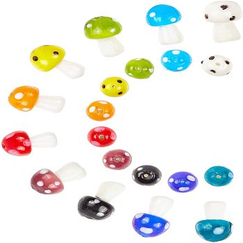 Mushroom Handmade Lampwork Beads, Mixed Color, 16x12mm, Hole: 2mm, 10colors, 7pcs/color, 70pcs/set
