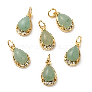 Real 18K Gold Plated Clear Teardrop Green Aventurine Charms
