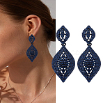 1 Pair Rhinestone Horse Eye Dangle Stud Earrings, Alloy Long Drop Earrings, Montana, 80x24mm(EJEW-LP0002-92C)