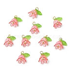 Transparent Acrylic Pendants, with Brass Findings, Flower, Camellia, 15mm, Hole: 3mm(PALLOY-YW00081-07)