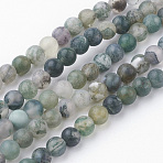 Natural Moss Agate Bead Strands, Round, Frosted, 4~4.5mm, Hole: 1mm, about 85~90pcs/strand, 14.9 inch(38cm)(G-G735-62F-4mm)